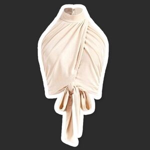 SHEIN XS (US2) Mockneck Crossover Crop Halter Top